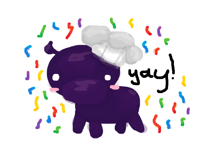 a purple creature with a chef hat and a lot of confeti